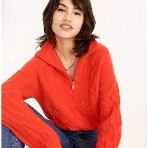 J. Crew Cable Knit Half-Zip Sweater In Supersoft Yarn‎ red